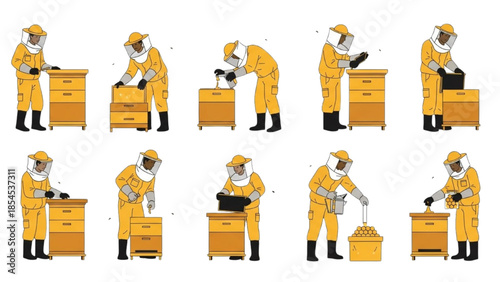 A comprehensive step-by-step guide illustrating the beekeeping process from hive management to honey collection