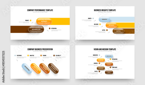 Market Showcase Two Three Four Five Step Diagram Slideshow Design Vector Illustration Collection. Creative Proposal 2 3 4 5 Element Infographic Presentation Layout Bundle.