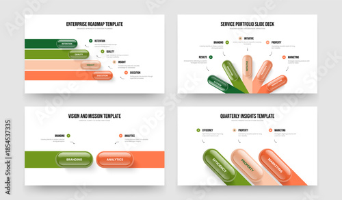 Product Introduction 4 5 2 3 Step Infographic Slide Design Collection. Advertising Development Four Five Two Three Option Diagram Slideshow Layout Vector Illustration Set.