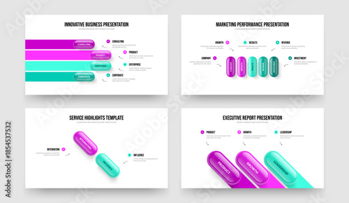 Project Insight 4 5 2 3 Element Diagram Slide Layout Bundle. Product Review Four Five Two Three Option Infographic Frame Template Vector Illustration Collection.