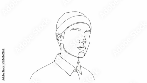 Simple Line Drawing of a Man Wearing Headband.