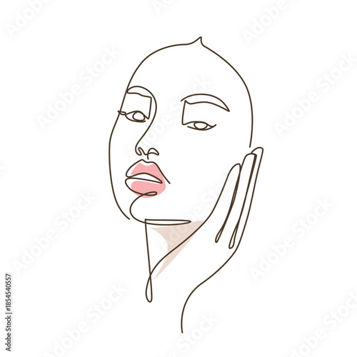 Beautiful woman's face one line drawing. Beautiful woman's face single line illustration. Beautiful woman's face minimalist line art. Beautiful woman's face vector art
