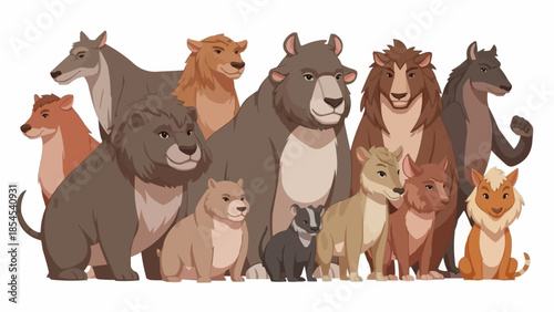 Group of Cartoon Animals Standing Together.