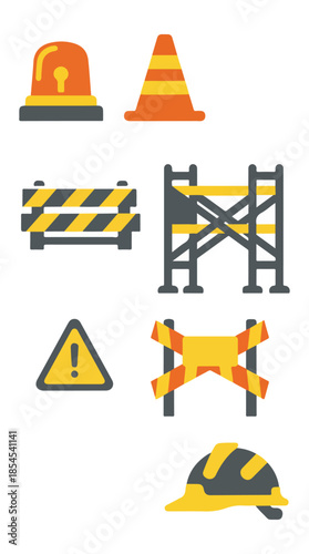 Construction safety icons set for warning and protection