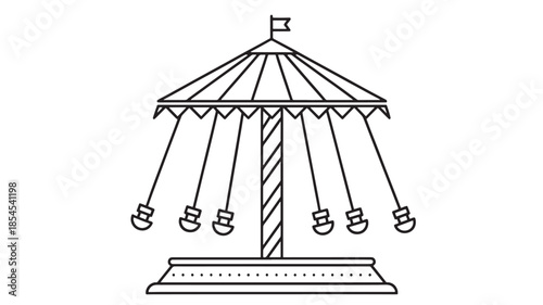 Black and white swing ride illustration on transparent background silhouette