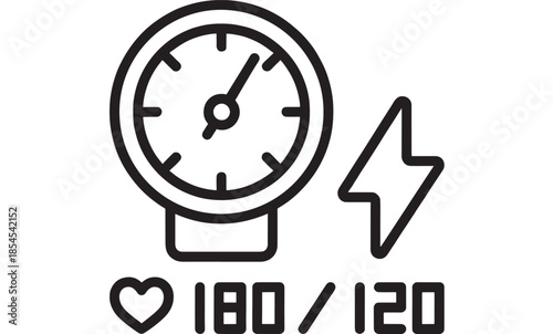 Minimalist clock with lightning bolt and heart rate on transparent background silhouette