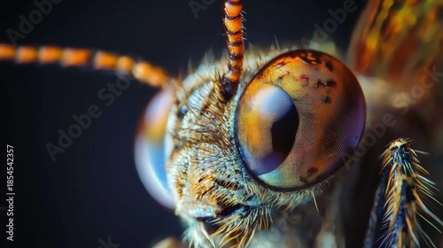 Close-up view of an insect's eye, showcasing intricate details.