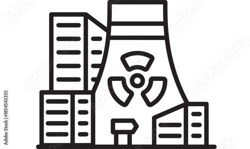 Nuclear power plant with radiation symbol city skyline on transparent background silhouette