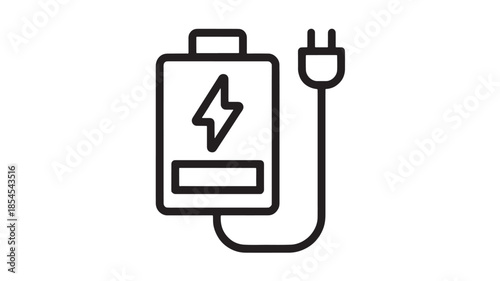 Simple black battery charging icon with lightning bolt on transparent background silhouette