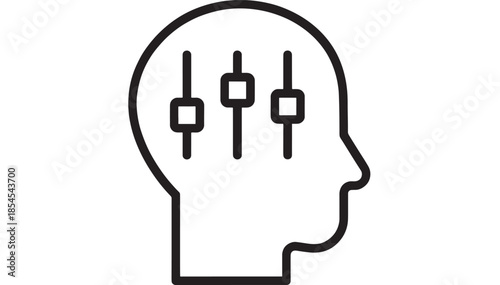 Human head with equalizer bars inside a conceptual silhouette on transparent background