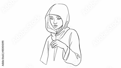 Woman Wearing Hijab Sketch Portrait.