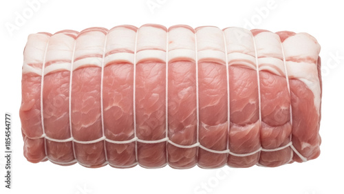 Foto Raw pork loin roast tied with twine isolated PNG, uncooked meat cut for holiday