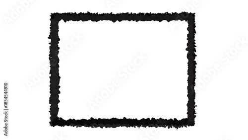 Black ink rectangle with rough brush stroke edges isolated on a transparent background for design elements and creative projects