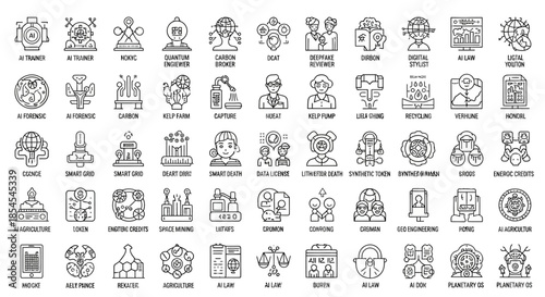 Various business and technology icons.