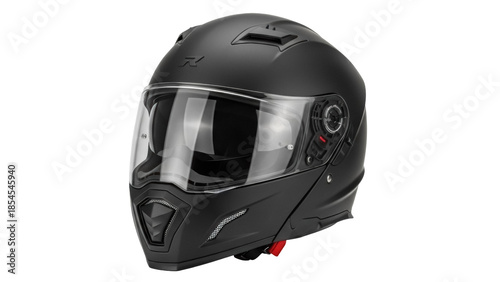 Obraz na plátně Matte black motorcycle helmet isolated PNG, full face modular helmet for road sa