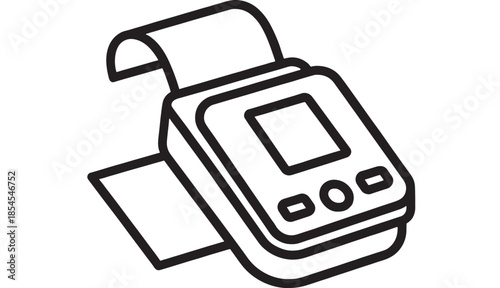 Simple pos terminal with receipt printing black line art on transparent background silhouette