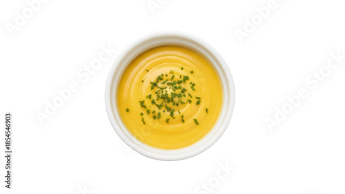 Tableau sur toile Delicious cheese sauce with chives in a bowl isolated PNG, creamy dip for appeti