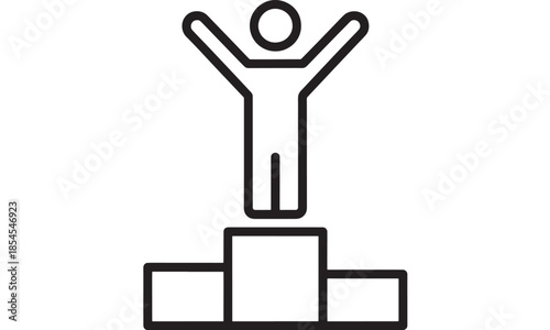A person celebrating on a podium simple line art on transparent background silhouette