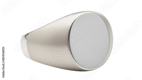Silver signet ring isolated PNG on transparent background, blank oval top ring for engraving and personalizing, jewelry design element