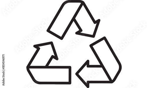 Black recycle symbol with three arrows minimalist design on transparent background silhouette