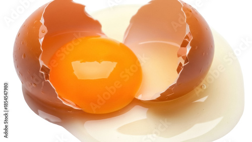 Schilderij op canvas Cracked egg with yolk isolated PNG on transparent background, broken shell with