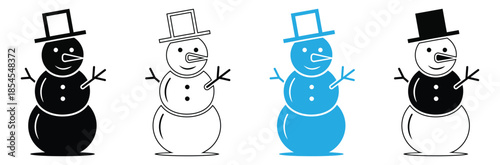 Set of colorful snowmen in different styles and colors