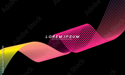 Abstract vector in colorful gradations on a dark background. Modern, dynamic and futuristic wavy lines. Suitable for technology designs, digital posters, presentation backgrounds and creative graphic	