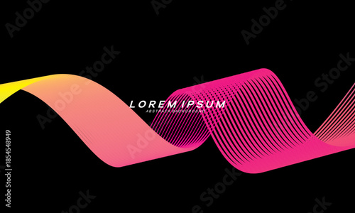 Abstract vector in colorful gradations on a dark background. Modern, dynamic and futuristic wavy lines. Suitable for technology designs, digital posters, presentation backgrounds and creative graphic	