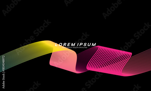 Abstract vector in colorful gradations on a dark background. Modern, dynamic and futuristic wavy lines. Suitable for technology designs, digital posters, presentation backgrounds and creative graphic	