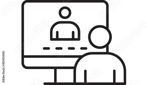 Online meeting with a person in front of a laptop silhouette on transparent background