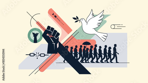 Symbolic depiction of social justice and peace A powerful illustration representing unity, protest, and the pursuit of harmony