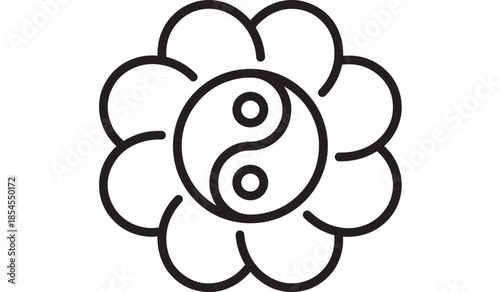 Elegant floral design featuring a yin yang symbol on transparent background silhouette