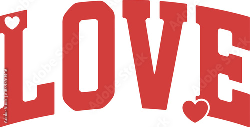 Stunning red love typography with hearts on white background