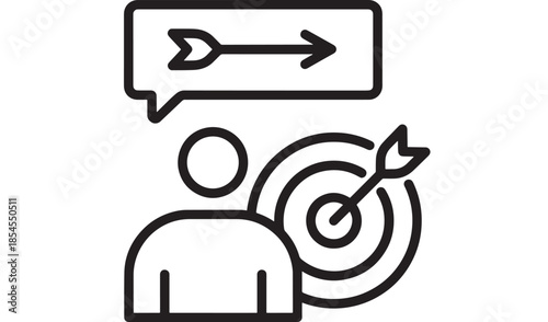 Targeted message arrow hitting bullseye with person a clean silhouette on transparent background