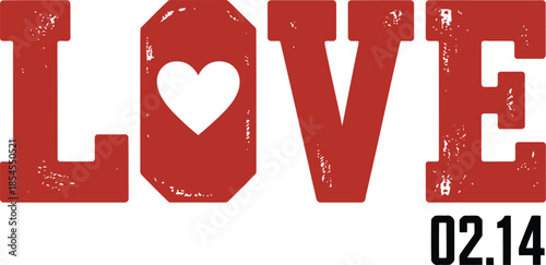 Valentine's Day love heart symbol with date 02.14