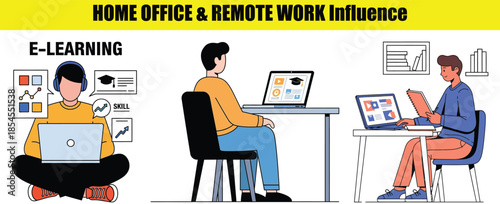 Home office and remote work influence with e-learning concept online education distance learning