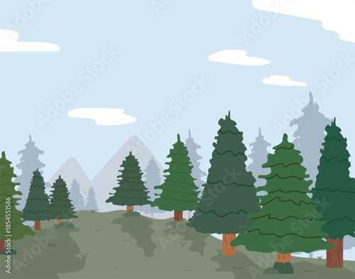 Flat illustration of natural forest landscape vector 