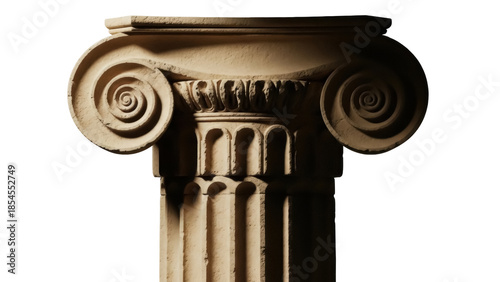 Fotografie Detailed Ionic column capital isolated PNG on transparent background, architectu