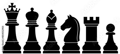 Chess Pieces Silhouette Set Featuring King Queen Bishop Knight Rook Pawn