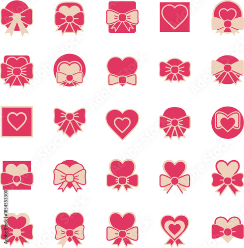 Charming coquette valentine icons hearts bows and aesthetic vector art