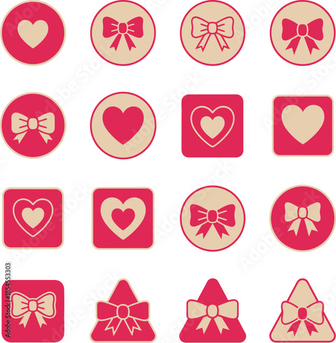 Charming coquette valentine icons featuring hearts and bows vector art