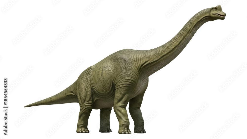 Fototapeta premium Green Brachiosaurus dinosaur isolated PNG on transparent background, prehistoric animal with long neck for educational use