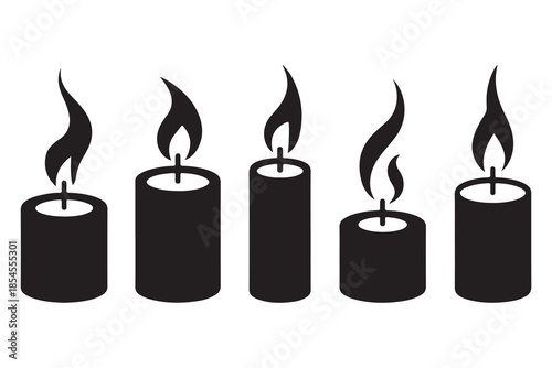 Candle silhouette set in black and white background
