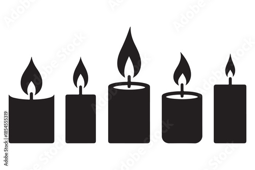 Candle silhouette set in black and white background
