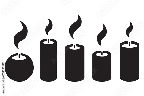 Candle silhouette set in black and white background
