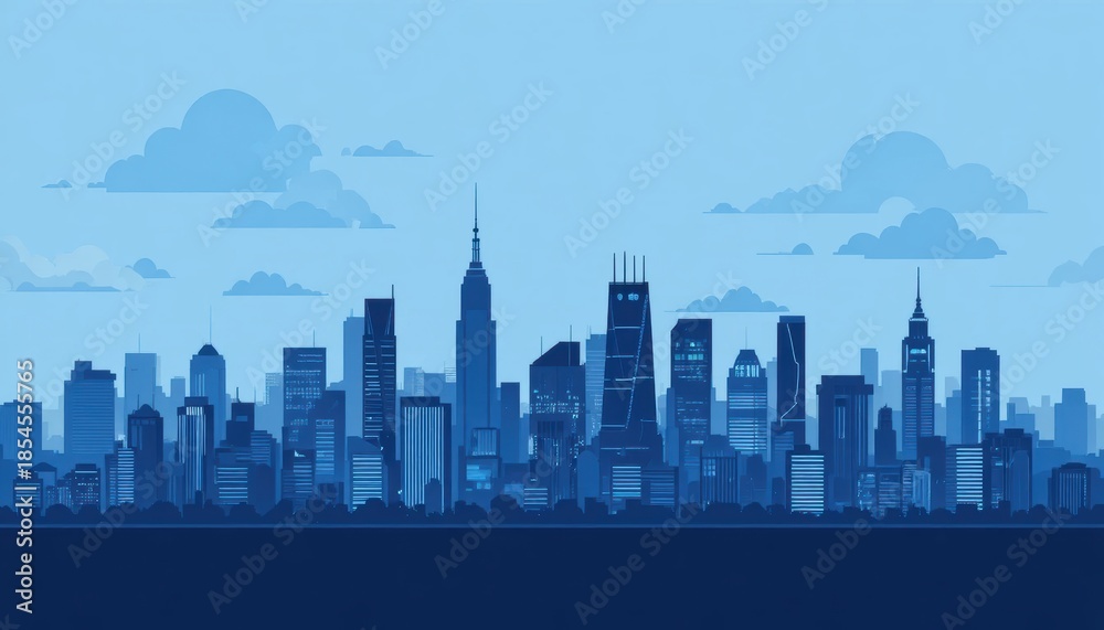 Fototapeta premium Blue Cityscape Vector Illustration