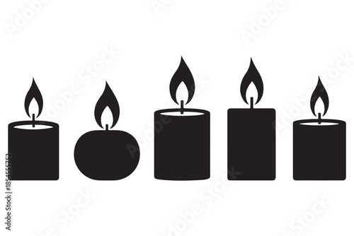 Candle silhouette set in black and white background
