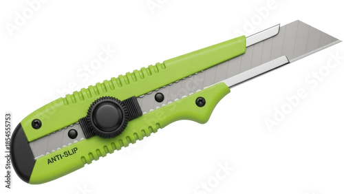 Bilde på lerret Green utility knife isolated PNG on transparent background, box cutter with retr