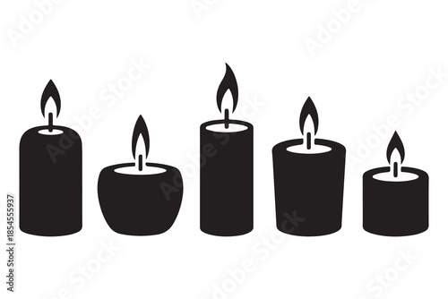 Candle silhouette set in black and white background
