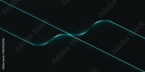 Abstract Teal Wavy Lines Intersecting on Dark Background.